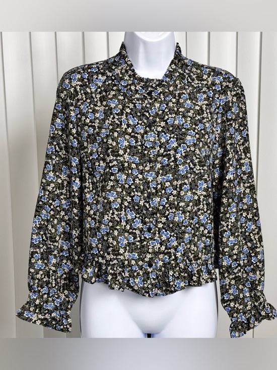 41 Hawthorn Tops - 41 Hawthorn Floral Ruffle Hem Blouse Size S Petite Boho Long Sleeve